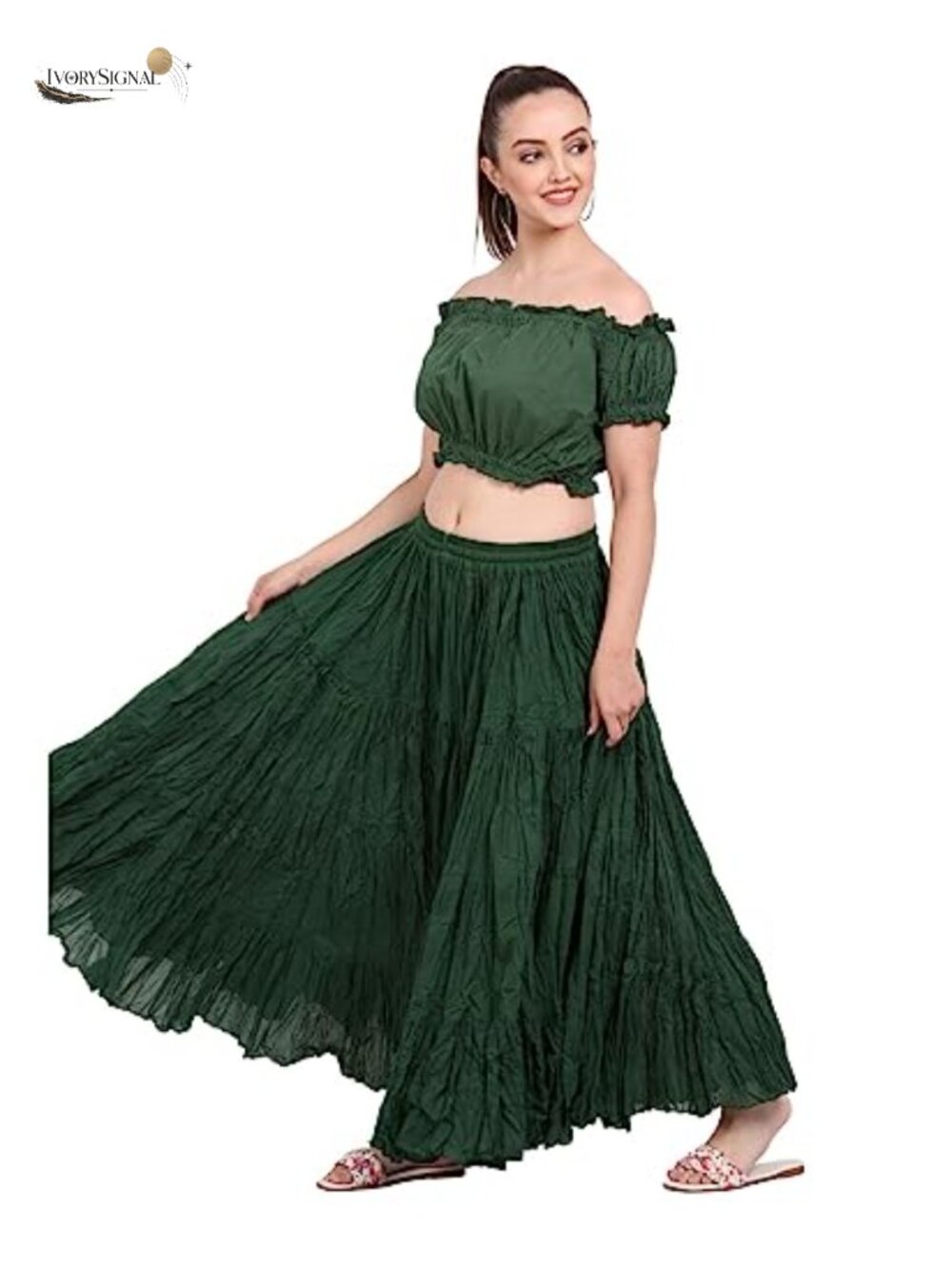 Wevez 25 Yard Cotton Maxi Skirt Tiered Flowy Belly Dance Festival Skirt - Picture 6 of 6